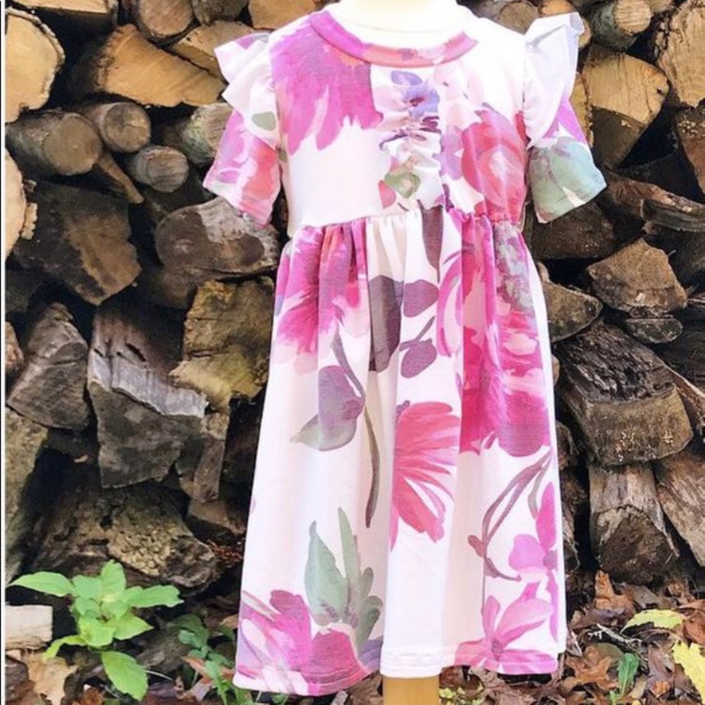 Girls pink floral ruffle dress 4T